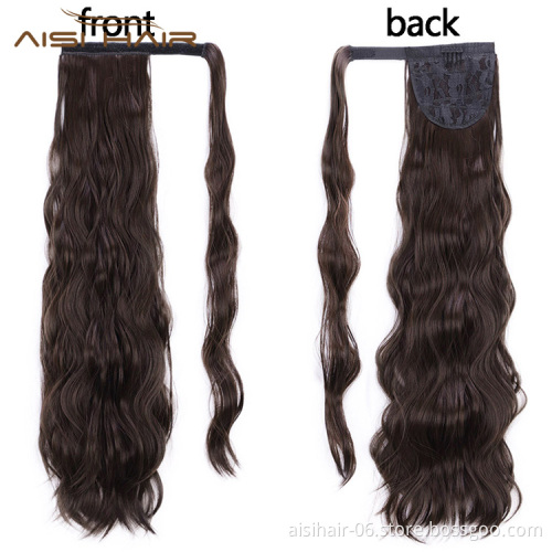 Aisi Hair Women Long Wavy Synthetic Wrap Around Hairpieces High Temperature Fiber Ponytail Hair Extensions
